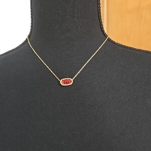 Kendra Scott Gold Chain Necklace with Red Stone Pendant - Women Jewelry